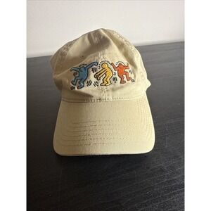 Keith Haring Dancing Figures Art Adjustable Khaki Tan Strapback Dad Hat Preowned